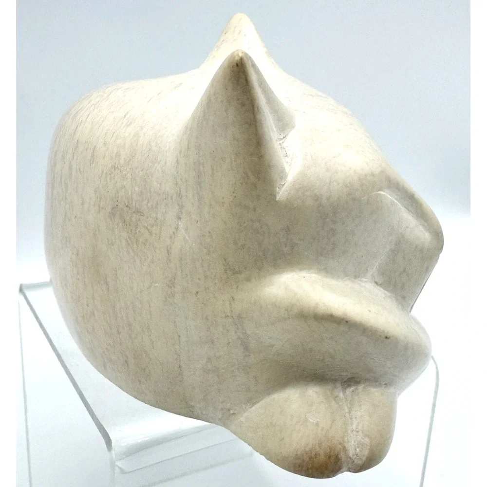Hand Carved Soapstone Sleeping Cat Sculpture Ten Thousand Villages Kenya Decor